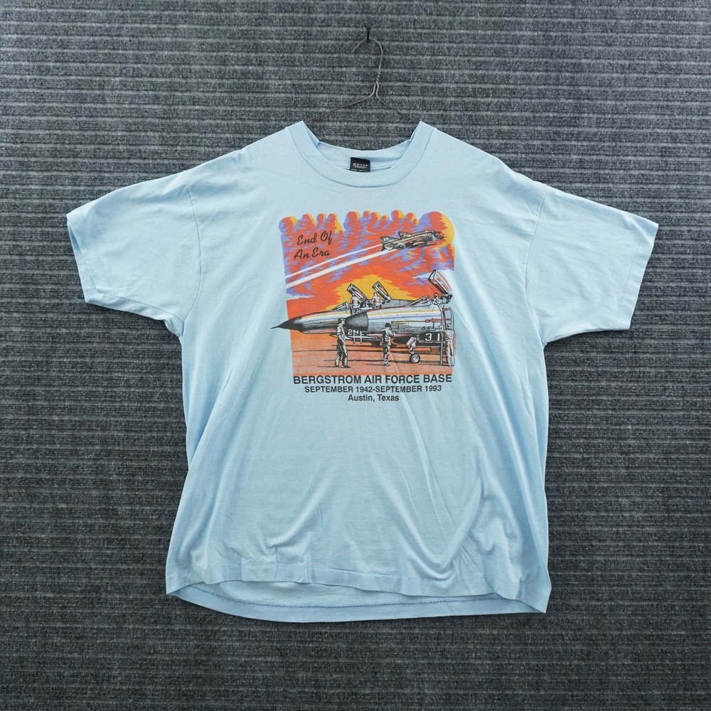 Screen Stars Bergstrom Air Force Base T-Shirt Mens XXL Blue Vintage 90s Graphic